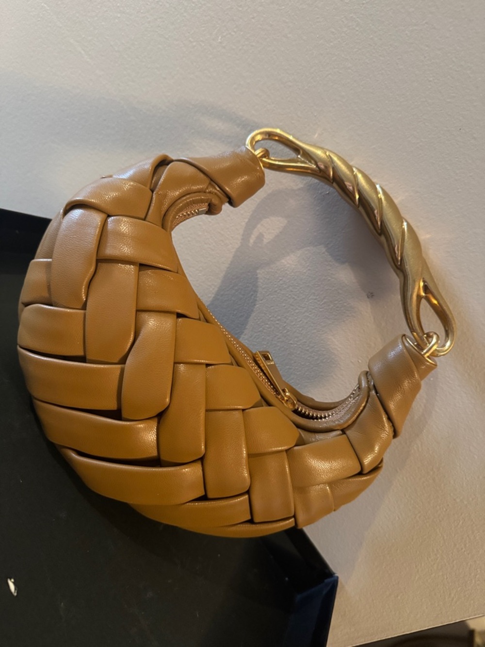 JW PEI Woven Crescent Hobo Bag in Camel